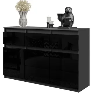 NOAH – Kommode / Sideboard mit 3 Schubladen und 3 Türen – Anthrazit / Schwarz Hochglanz – Höhe 75 cm, Breite 120 cm, Tiefe 35 cm - Grau