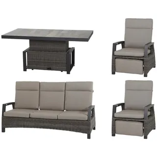 Siena Garden Loungegarnitur , Metall, Kunststoff, Textil, Keramik , 4-teilig , 72x103x160 cm , Tisch höhenverstellbar, wetterbeständig, Rückenlehne mehrfach verstellbar , Gartenmöbel, Loungemöbel, Loungegarnituren
