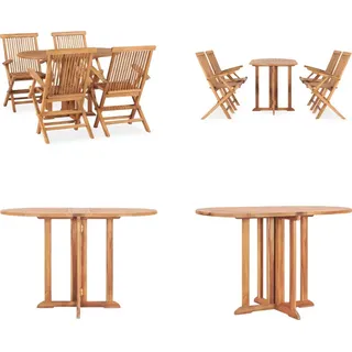 vidaXL 5 tlg. Garten Essgruppe Klappbar Massivholz Teak - Gartenmöbel-Set - Gartenmöbel-Sets - Gartentisch Und Stühle - Gartentische Und Stühle - Braun