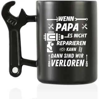 Onebttl Papa Geschenke Kaffeebecher mit Schraubenschlüssel Griff, Vatertag Geschenke für Papa von Tochter und Sohn, Lustige Keramik Becher für Vater auf Geburtstag, Weihnachten, 400ML