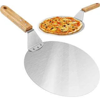 Pizzaschaufel aus rostfreiem Edelstahl Pizza- und Kuchenheber mit Holzgriff Runder Pizzaschieber für Pizza, 25,5x25,5 cm/10 Zoll,Flammkuchen und Brot (10 Zoll)