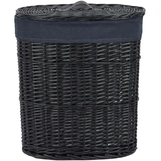 Ambia Home Wäschekorb , Schwarz , Holz, Textil , Weide , vollmassiv , 30 l , oval , 30x48x44 cm , Deckel, Innenfutter, handgemacht , Haushalt & Reinigung, Wäschepflege, Wäschekörbe & Wäschetonnen