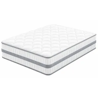 Boxspringmatratze 90x200x26cm, 7-Zonen, mit Memory-Schaum und Taschenfederkern, H3, ideal für Einzelpersonen, Jugendliche und Gästezimmer, Hellgrau - Grau, Weiß
