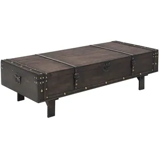 Couchtisch Sperrholz Vintage-Stil 120x55x35 cm braun mit großem Stauraum Beistelltisch Wohnzimmertisch Sofatisch Truhe mit Kunstleder Riemen und Metallapplikationen - Braun