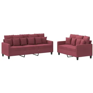 vidaXL 2-tlg. Sofagarnitur mit Kissen Weinrot Stoff - Rot