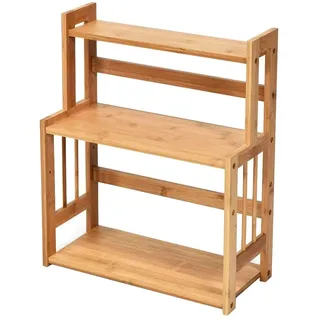 Costway 3-stufiges Gewürzregal mit Einer höhenverstellbarer Ablage, Küchen Eckregal aus Bambus, Küchenregal, Küchengestell, Schreibtischregal ideal für Küche, Badezimmer oder Arbeitszimmer
