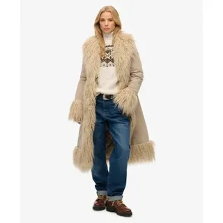Superdry für Damen. W5012136A Afghanischer Mantel in Taupe (S), Lässig, Polyester