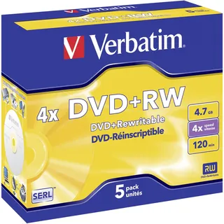 Verbatim DVD+RW 4x Speed 4,7GB Jewel Case 5er Pack DVD-Rohlinge