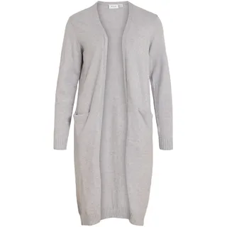 Vila Clothes Damen Strickjacke VIRIL L/S Long Knit Cardigan - NOOS 14042770, Einfarbig, Gr. 34 (Herstellergröße: XS), Grau (Light Grey Melange)
