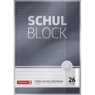 Brunnen 1052626 Schulblock (A4, kariert, mit Rand, Lineatur 26, gelocht, kopfverleimt, 90 g/m2)