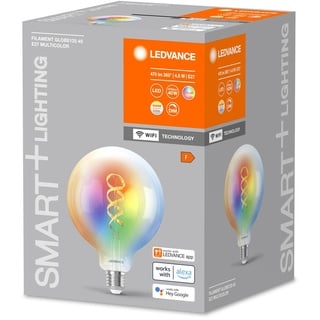 LEDVANCE SMART+ WIFI LED-Lampe, Weißglas, 4,8W, 470lm, Kugel-Form mit 125mm Durchmesser & E27-Sockel, regulierbares Farb- & Weißlicht, dimmbar, steuerbar per App oder Sprachsteuerung, gute Lebensdauer