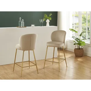 Barhocker 2er-Set - Samt & Goldfarbenes Metall - Beige - POLPONA