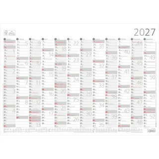 Jahresübersicht A3 12 Mon 1 Stk. plano 2027: Plakatkalender 42x29,7 cm mit 12 Monaten auf 1 Seite, Arbeitstage- & Wochenzählung, Ferien, Feiertage rot markiert ideal für Büro & Homeoffice