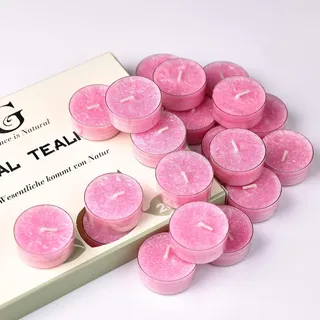20 Duft Teelichter, Rosenduft, 5 Stunden Brenndauer, Bunte Kerzen aus Pflanzenwachs, Geschenkset, Teelichter Mehrfachpackung für Wohn-Dekoration, Geschenke zu Weihnachten & Geburtstag