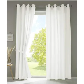 Gardinenbox 2er Set Vorhänge Schal Ösen »Berlin« HxB 225x140 cm Creme Blickdicht Microsatin Lichtdurchlässig Uni Matt, 20405N2