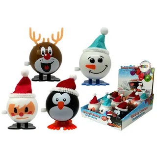 Lean Toys Set Aufzieh-Weihnachtsspielzeug Pinguin 12-teilig Rentier Schneemann Weihnachtsmann - Rot, Blau, Weiß, Braun