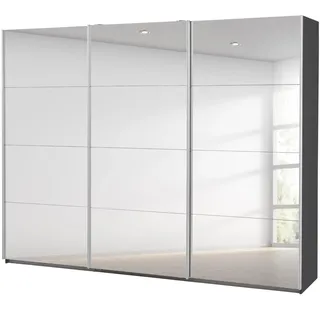 Rauch Möbel Caracas, Schwebetürenschrank, Grau metallic, Breite 271 cm | Kleiderschrank mit Schwebetüren, Schiebetüren, 1-türig, mit Spiegel, für Schlafzimmer, Kinderzimmer, Wohnzimmer, Garderobe
