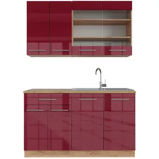 Vicco Singleküche Fame-Line Bordeaux Hochglanz/Goldkraft Eiche 140 cm ohne Ap , Holzwerkstoff , Küchenblock,Rechteckig , 140x81.6x46 cm , Küchen, Küchenzeilen & Küchenblöcke, Küchenzeilen, Küchenzeilen ohne Geräte