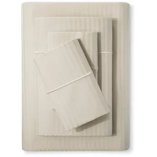 Feather & Stitch Damast-Bettwäsche-Set, Fadenzahl 500, 100% Baumwolle, weich, atmungsaktiv, 4-teilig, 45,7 cm Tiefe Taschen, Satingewebe, gestreift, Matratze, Resort, Hotel, luxuriös (Beige,