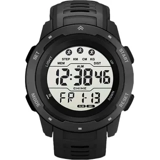 Herren Multifunktions Sport Digitaluhr, wasserdicht, leuchtend, großes Display, Outdoor Wanderuhr (mit eingebautem Akku), Schwarz