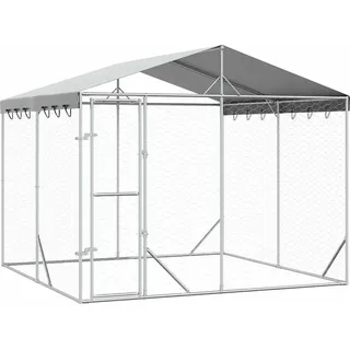 vidaXL Outdoor-Hundezwinger mit Dach Silbern 3x3x2,5m Verzinkter Stahl - Silber