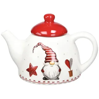 Excelsa 64125 Gnomo Christmas teekanne, Keramik, Weiß,Rot
