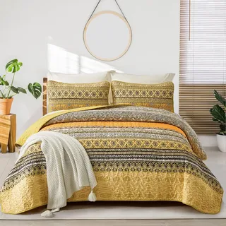 WONGS BEDDING Bohemian-Steppdecke Bettüberwurf 261,6 x 228,6 cm Gelb/Orange