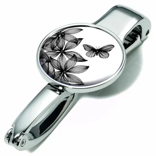 Handtaschenclip und -halter mit Dekor - #BGH03-A152 - Metall - glänzend - Motiv: "BLACK FLOWERS" - hält bis zu 5 kg - das Original von TROIKA