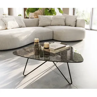 DELIFE Couchtisch Ekrem 88x85 cm Keramik Laminam®Emperador Extra Lucidato Dunkelbraun Hairpin Metall Schwarz - Dunkelbraun, Braun