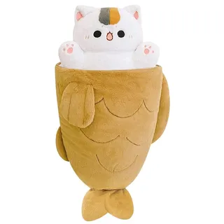 Plüschtier Katze Fisch 2 in 1 Stofftier Kissen 80 cm
