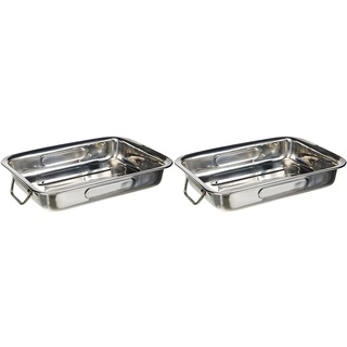 Ibili Bräter mit Griffen 25x19x5,5 cm aus Edelstahl, Silber, 23 cm (Packung mit 2)