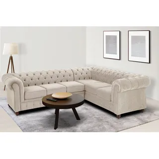 Home Affaire Chesterfield-Sofa »Chesterfield Ecksofa, auch in Leder L-Form« hochwertige Knopfheftung, langer Schenkel links oder rechts wählbar beige