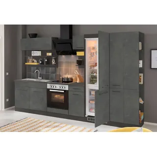 Küchenzeile KOCHSTATION "KS-Tulsa", bunt (küche: grau, korpus: grafit, arbeitsplatte: anthrazit), B:300cm T:60cm, Komplettküchen-Sets, Küchenzeile, ohne E-Geräte, Breite 300 cm, schwarze Metallgriffe, MDF Fronten