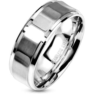 Paula & Fritz® Ring Herren Facettenreich Sandgestrahlt 316L Chirurgenstahl Größe 62 (19,7) 8-mm Breit Silber Herren-Ring Partnerring Ehering Damenring