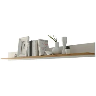 Furn.Design Wandboard weiß, Eiche Wotan 170 cm, Wandregal hängend , Holzwerkstoff, Metall , Nachbildung,Eiche , Uni , 170x15x15 cm , Wohnzimmer, Regale, Wandboards