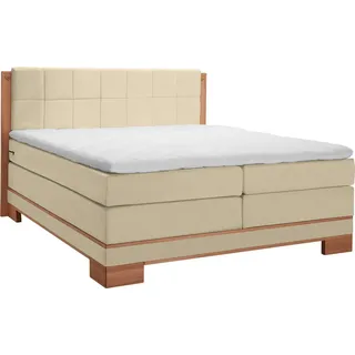 Linea Natura Boxspringbett , Buchefarben, Beige , Textil , Kernbuche , massiv , H2 , 7-Zonen , 160x200 cm , gepolstertes Kopfteil, Federkernmatratze, in verschiedenen Holzarten erhältlich, Stoffauswahl, Topper durchgehend, in verschiedenen Größen erhältlich , Schlafzimmer, Betten, Boxspringbetten