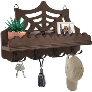 Schlüsselhalter für die Wand, Schlüsselhaken aus Holz mit 8 Schlüsselhaken, Schlüsselregal mit Ablagefläche für Post, Telefon, kleine Dekoration, ideal für Eingang, Büro und Flur