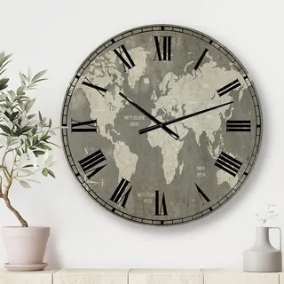 DesignQ Traditionelle Wanduhr Schiefer Weltkarte I Karte Große Wanduhr für Wohnzimmer Dekor