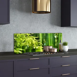 Tulup® Küchenrückwand Spritzschutz aus Glas -125x50 -Spritzschutz auf gehärtetes Glas Deko Blumen & Pflanzen Bambus - Grün