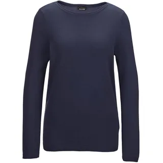 Strickpullover GOLDNER "Pullover mit U-Boot-Ausschnitt aus Baumwoll-Viskose-Mix", Damen, Gr. 46, blau (marine), Obermaterial: 60% Viskose CV. 40% Baumwolle CO., U-Boot-Ausschnitt, eng Rippbündchen, Pullover Strickpullover, keine/nicht relevant
