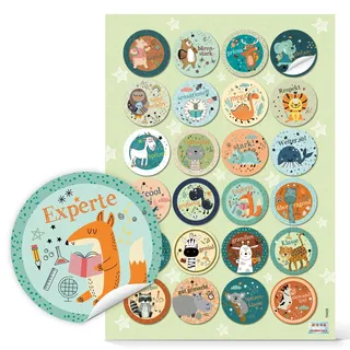 Logbuch-Verlag 24 Kinder Lehrer Lob Motivationsticker Lernen Schüler Lehrer Belobigung rund 4 cm 1. Klasse