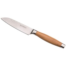 Le Creuset Santoku Messer, 13 cm 18/8 Damaststahlklinge mit glattem Schliff, Olivenholzgriff, Rostfrei, Braun/Silber, 98000213000200