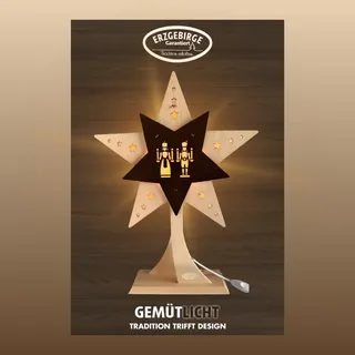 Dekostern WEIGLA "LED Engel & Bergmann, Dekoleuchte aus Holz, NATUR-BRAUN", braun (natur, braun), B:30,5cm H:42cm T:6cm, Holzwerkstoff, Dekosterne, Dekostern
