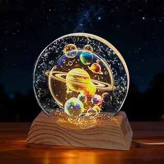 TZQFROCE 3D Kristallhalbkugel Nachtlicht USB 3D Planet Kristallhalbkugel Sonnensystem Kristall-halbkugel Kreative Nachtszene Astronomie Ball für Weihnachten Geburtstag Home Dekor