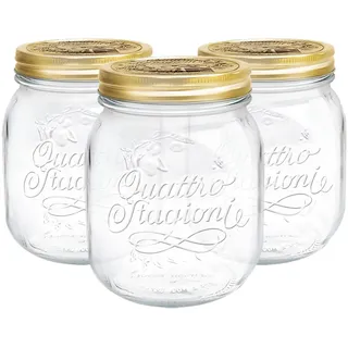 Bormioli Rocco Quattro Stagioni Glas Vorratsgläser - Traditionelle Küche Lebensmittel Kanister mit Schraubdeckel - 700ml - Packung mit 3