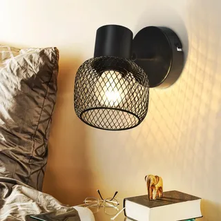 Glitzerlife Wandleuchte Vintage Wandstrahler Schwarz - Wandlampe 1 Flammig Schwenkbar 330° Metall Flurlampe LED Strahler Retro für Küche Kinderzimmer Wohnzimmer Schlafzimmer Max.40W Ohne Leuchtmittel