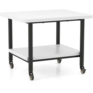 COSTWAY Druckerständer mit Stauraum, Druckertisch unter dem Schreibtisch mit 4 Rädern und Verriegelungsmechanismus, 2-stufiges  Beistellregal Weiß - Weiß, Schwarz