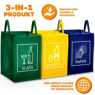 TRESKO 3er Set Recycling Müll Sortiertaschen Mülltrennsystem Mülleimer Mülltrenner Trennsystem Abfalltrennsystem