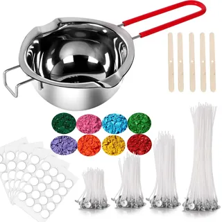 BINJCE Kerzen Selber Machen Set, Kerzenherstellung Kit, Wachsschmelztopf und 150 kerzendochte für kerzen, 8 Kerzenfarbe, 160 Aufkleber, 5 Dochthalter, Candle Making Kit
