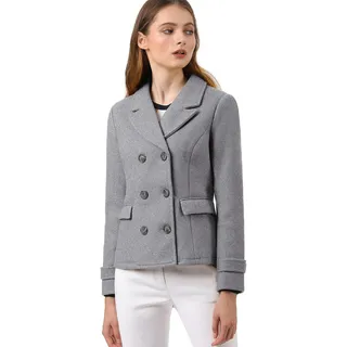 Allegra K Damen Langarm Revers Zweireiher Button Peacoat Mantel Grau L